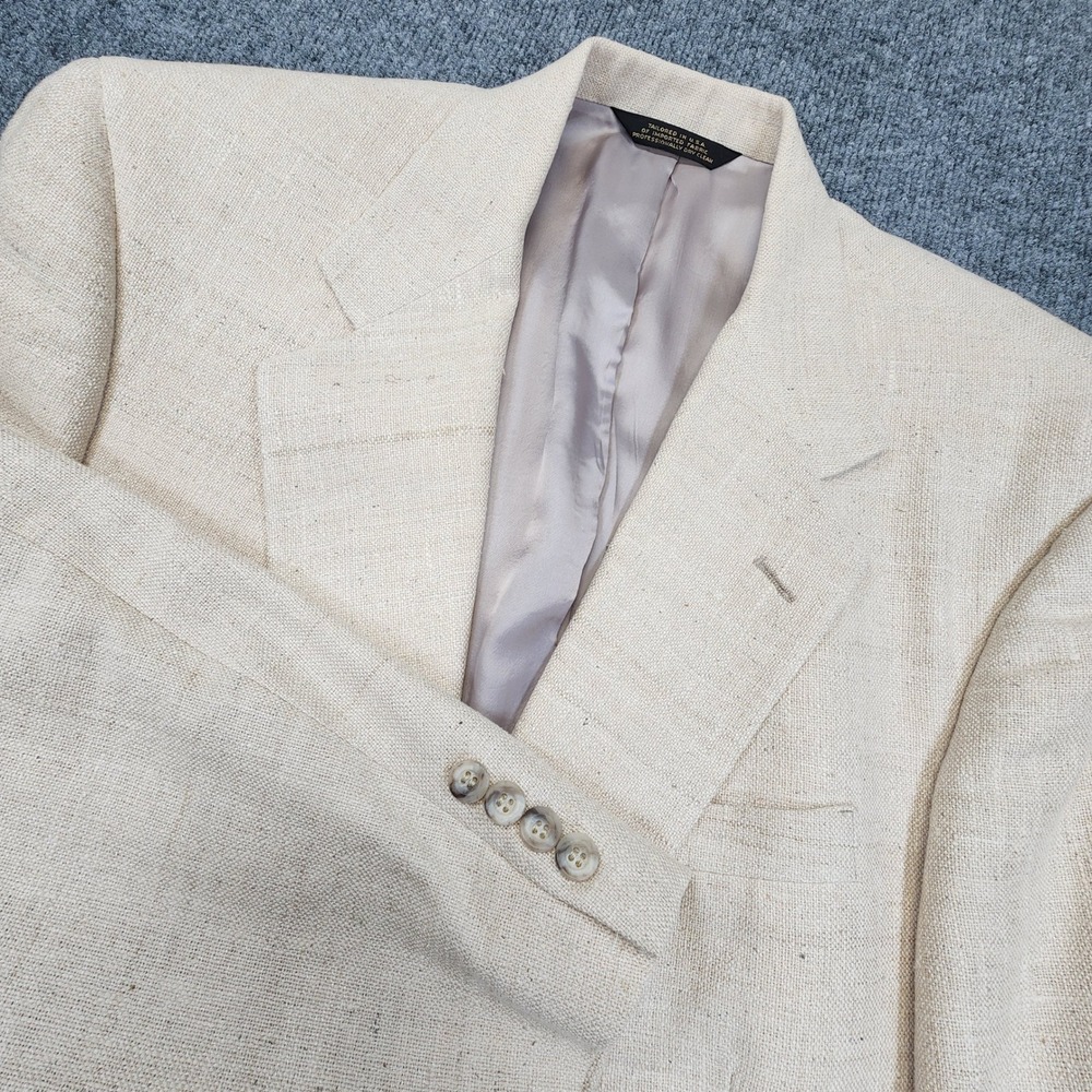 Bullock & Jones Blazer Men 44R Beige 100% Silk Slub Weave Sport Coat Made in USA